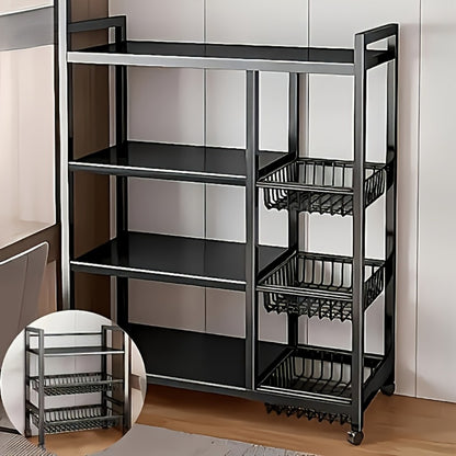 Rolling Metal Storage Rack with Wire Baskets, Adjustable Mobile Kitchen Storage Cart on Wheels, Multifunctional Food & Pantry Organizer for Kitchen, Bathroom & Pantry, Space-Saving Design