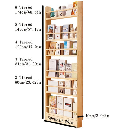 2/3/4/5/6-Tier Solid Wood Bookshelf, 0 Formaldehyde, Over-the-Door Bookshelf, Ultra-Thin Narrow Design, Wall-Mounted Storage Shelf for Living Room, Study, Bedroom, Space-Saving