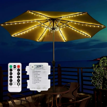 116 LED Patio Umbrella Light with Remote Control – 8 Lighting Modes, Brightness Adjustable, Battery-Powered Cordless Pole Light for Outdoor Garden, Beach, Tent, Camping, Party & Holiday Decor