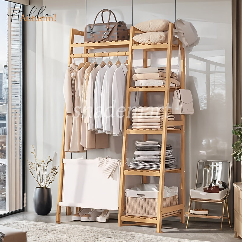 A multi capacity storage rack with brown and brown options, equipped with 5 side storage racks. A hat rack with shelves and bags is suitable for home storage, and a side hat hook is suitable for bedroom and hat room storage Specifications: with bag or wit