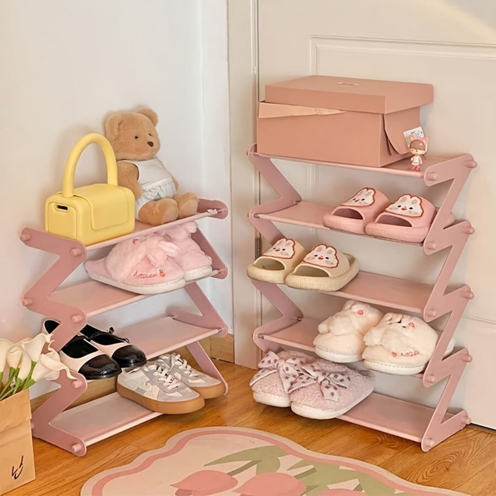 Multi-Layer Shoe Rack Freestanding Stackable Z-Shaped Plastic Shoe Organizer with Independent Storage Boxes Easy Assembly No Tools Required Space Saving