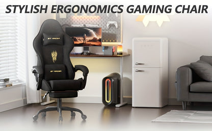 Beczeeb Ergonomic Velvet Fabric Gaming Chair, High Back Gamer Chair with Massage And Footrest, Reclining Computer Office Chair for Adults, Racing Style Video Game Chair with Headrest