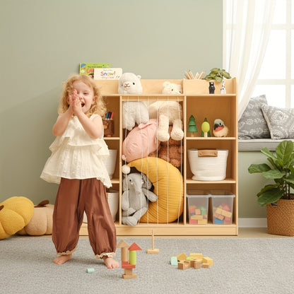 Luxury 2-in-1 Multifunctional Solid Wood Dollhouse Storage Cabinet & Bookshelf Organizer - Wood Bookcase with Spacious Shelves for, Dolls, Books - Easy Assembly Nursery, Playroom Furniture ' Room Organization