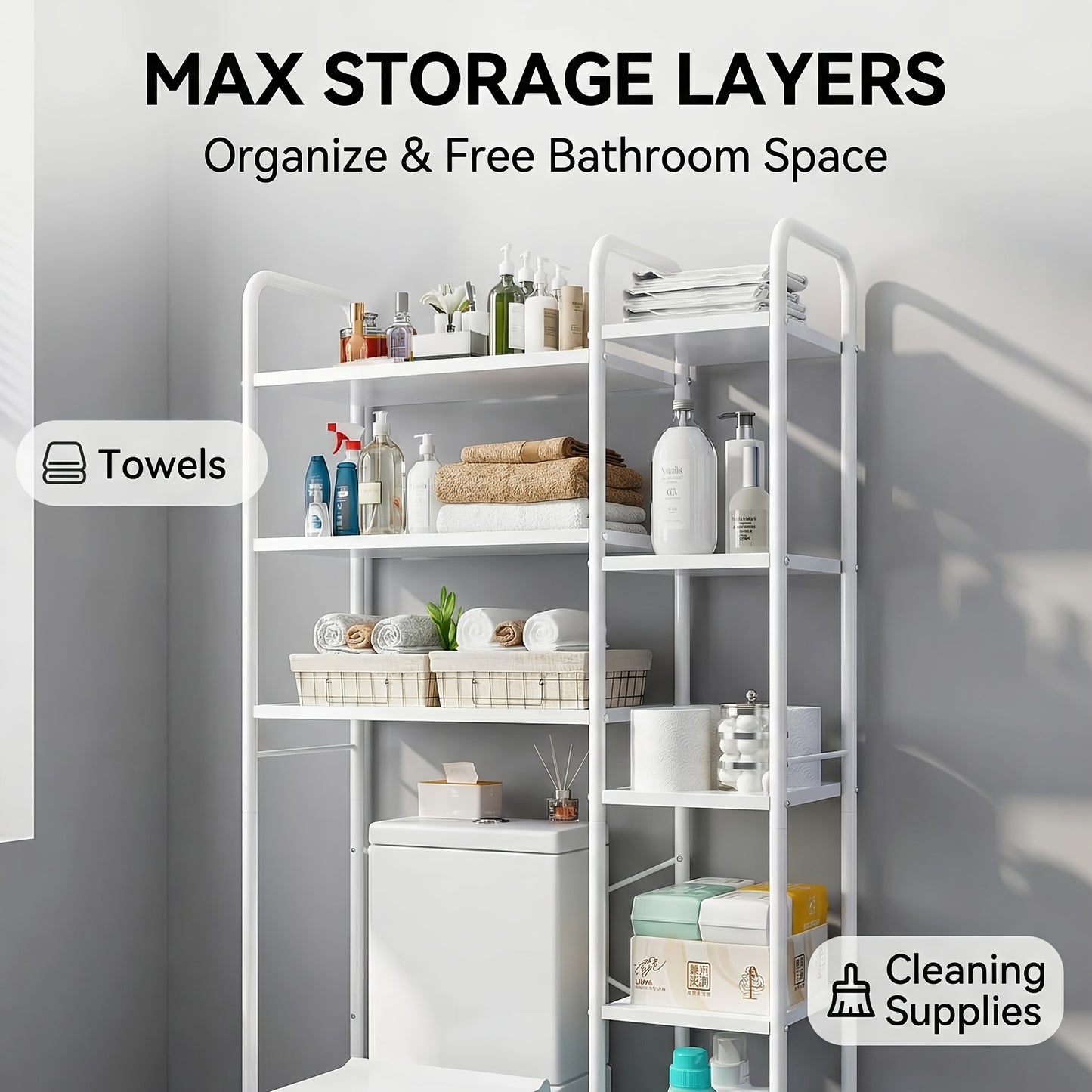 Freestanding Over The Toilet Storage Shelf | Space-Saving Multifunctional Rack in, Artificial Board Material, Casual Style by SUOERNUO