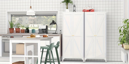 Metal Storage Cabinet, Metal Kitchen Pantry Cabinet, Food Pantry Storage Cabinets With Doors And Shelves, Large Steel Storage Cabient For Dinning Room, Laundry Room, White/Black