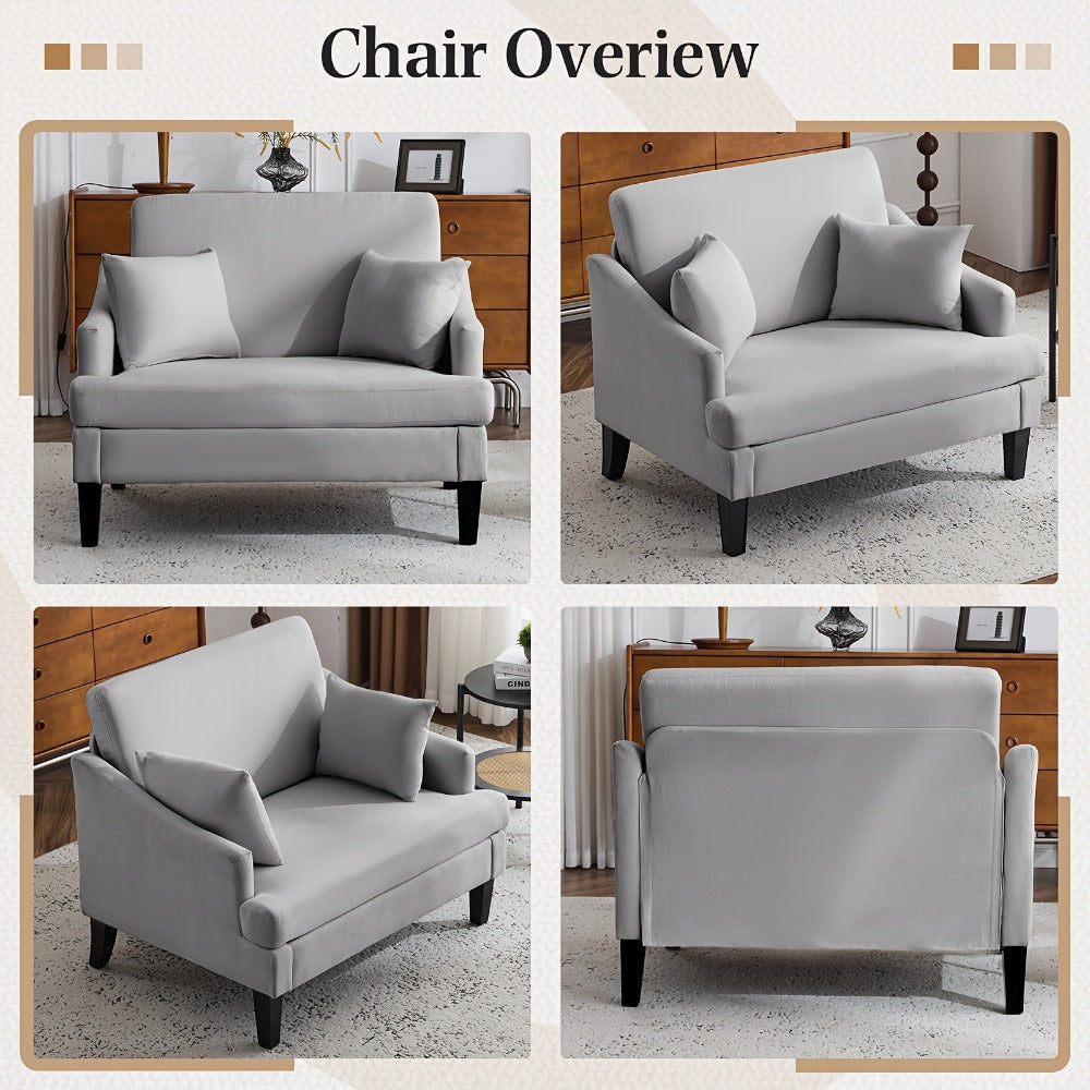 Oversized Accent Chair 33.5" Wide with 2 Pillows, Upholstered Memory Foam Armchair Big Reading Chair, Modern Single Sofa Chair for Living Room Bedroom Apartment Office