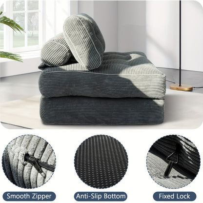 Folding Sofa Bed Convertible Sleeper Chair for Adults, Foam-Filled Floor Couch with Pillow, Single Size Foldable Mattress for Living Room Bedroom Guest Room Dorm Apartment, 6 Colors Available