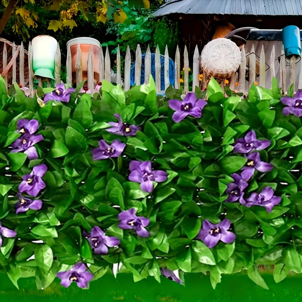 Expandable Artificial Vine Privacy Fence Set of 2 Connectable Green Wall Panel UV Resistant for Outdoor Garden Patio Balcony Home Decor – Purple Orchid & White Orchid, Free US Shipping