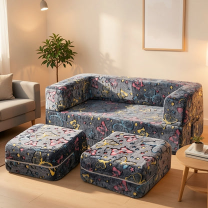 Folding Sofa Bed with LED Lights Multifunctional Convertible Sofa Cushion Floor Couch for Game Room Bedroom Living Room, Luminous Lazy Sofa Sleeper Chair Fold Out Bed
