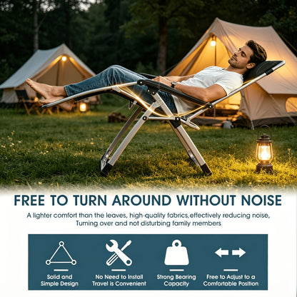 Portable Folding Chaise Lounge Chair, Outdoor Lawn Recliner with Removable Cushion, Headrest & Cup Holder, Heavy Duty Patio Reclining Chair Supports 440 Lbs