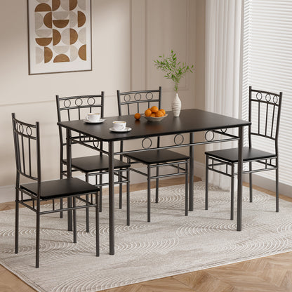 Dining Table Set for Small Spaces, Kitchen Table And Chairs Set Of 4, 5pcs Modern Dinette Furniture with Wood And Metal Frames, Brown/Black/Gray