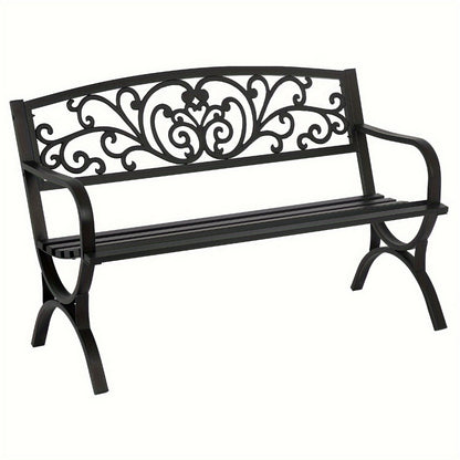 Cast Iron Outdoor Garden Bench with Floral Backrest and Slatted Seat for Patio detail image - detail view 3