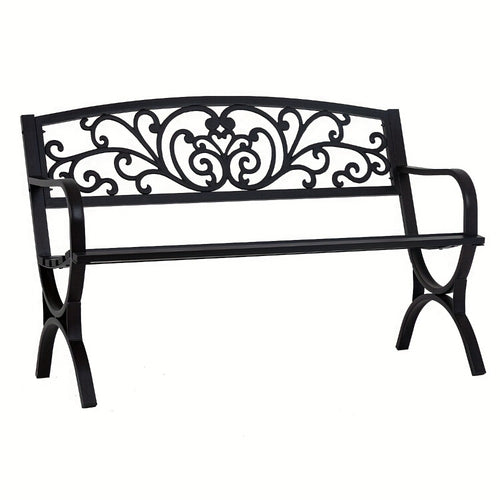 Outdoor Garden Bench, Cast Iron Garden Bench with Floral Design Backrest & Slatted Seat shown in the main product view