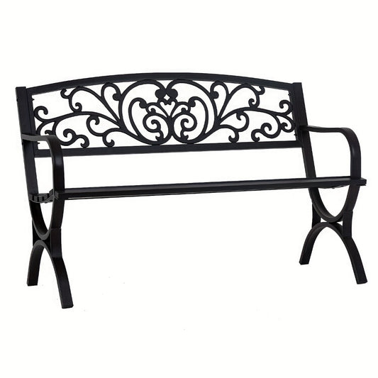 Outdoor Garden Bench, Cast Iron Garden Bench with Floral Design Backrest & Slatted Seat shown in the main product view