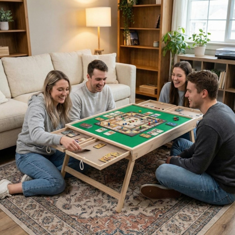 Foldable Multifunctional Game Table with Drawer Storage, Non-Slip Puzzle & Board Game Table for Home Office Camping, Space-Saving Portable Folding Table in Green