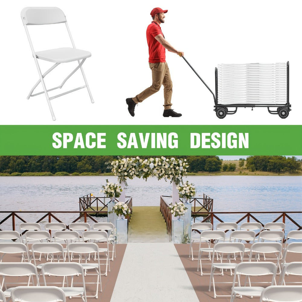 White Folding Chairs Set of 10 24 50 Pack, 350 lb Capacity Commercial Grade Stackable Plastic Chairs with Steel Reinforced Frame, Indoor Outdoor Wedding Banquet Party Office Restaurant
