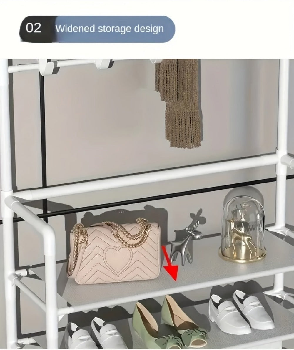 Shoe Rack with 10 Shoe Bags, Entryway Shoe Organizer & Hat Rack for Living Room Bedroom Hallway Dorm, Multi-Layer Freestanding Shoe Storage Shelf
