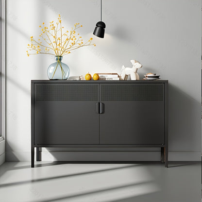 Two-Door Metal Storage Cabinet Featuring Adjustable Shelves - A Versatile 2-Tier Accent Cabinet Suitable for Home Office, Kitchen, Or Garage | Industrial Farmhouse Style Steel Cabinets