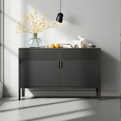 Two-Door Metal Storage Cabinet Featuring Adjustable Shelves - A Versatile 2-Tier Accent Cabinet Suitable for Home Office, Kitchen, Or Garage | Industrial Farmhouse Style Steel Cabinets