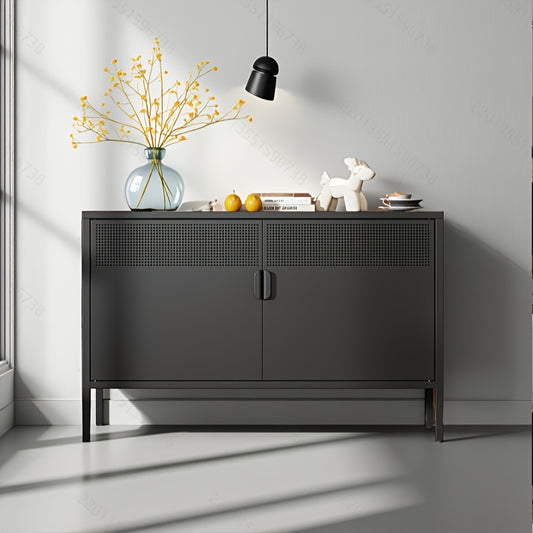 Two-Door Metal Storage Cabinet Featuring Adjustable Shelves - A Versatile 2-Tier Accent Cabinet Suitable for Home Office, Kitchen, Or Garage | Industrial Farmhouse Style Steel Cabinets