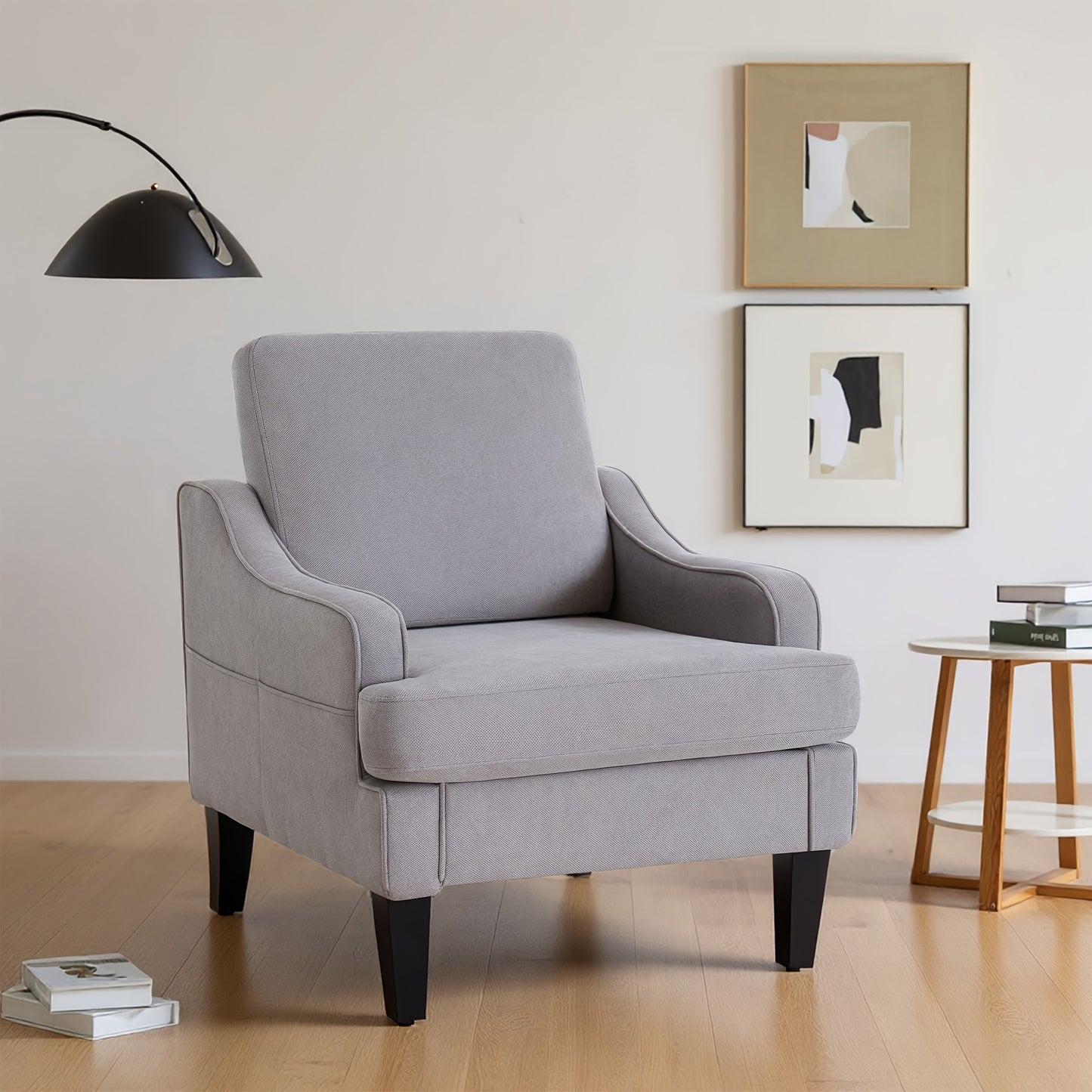 Mid-Century Modern Armchair, Plush Padded Accent Chair With Arms For Living Room Bedroom, Comfortable Lounge Chair For Apartment Waiting Room