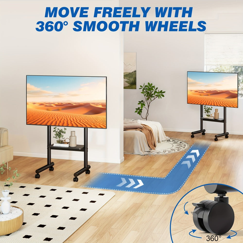 Universal Mobile TV Stand Rolling Cart for 40-75 Inch TVs up to 110 LBS, Height Adjustable 43.6"-49.5" with Storage Shelf & 360° Locking Wheels, VESA 400x400mm, Indoor Outdoor Apartment Office Gym