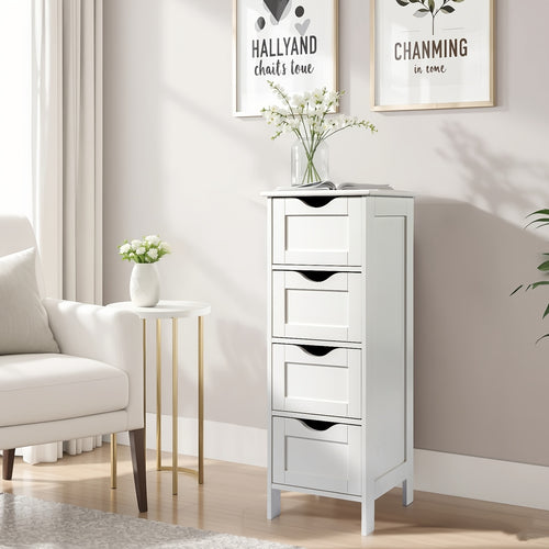 Concise 4 Drawers Storage Cabinet, Storage Drawer Unit, Space-Saving for Daily Organization, White