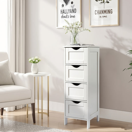 Concise 4 Drawers Storage Cabinet, Storage Drawer Unit, Space-Saving for Daily Organization, White