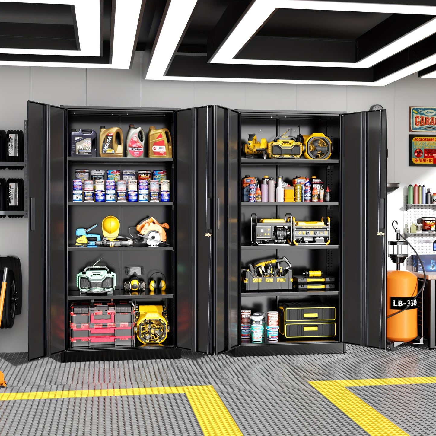Metal Storage Cabinet, 71''/ 36''H for garage Storage Cabinet With Adjustable Shelves And Lockable Doors, Closet Storage And Organization For Garage, Gym, Home Office, School, Easy To Assemble