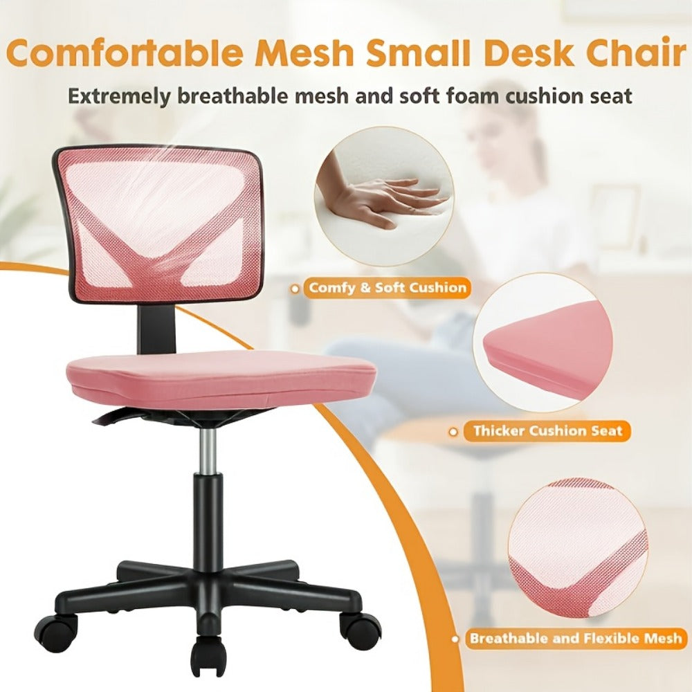 Low Back Mesh Armless Office Chair with Lumbar Support – Swivel Rolling Computer Chair for Home Office, Gaming & Study, Youth, Students & Adults, Black, Pink, Gray, Orange, Yellow