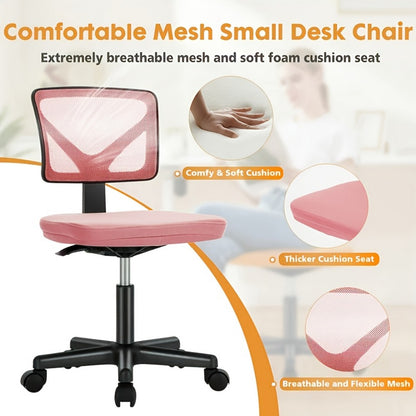Low Back Mesh Armless Office Chair with Lumbar Support – Swivel Rolling Computer Chair for Home Office, Gaming & Study, Youth, Students & Adults, Black, Pink, Gray, Orange, Yellow