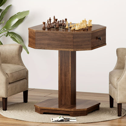SOGES 2-Drawer Chess And Checkers Game Board Table, Combo Table For Chess And Checkers, Family Board Game Chess Table, Walnut Color