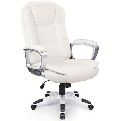 Big & Tall Executive Office Chair 400 lbs – Ergonomic PU Leather High Back Chair with Adjustable Armrests & Lumbar Support, Long Sitting Comfort, Home Office & Computer Desk, Brown Grey White