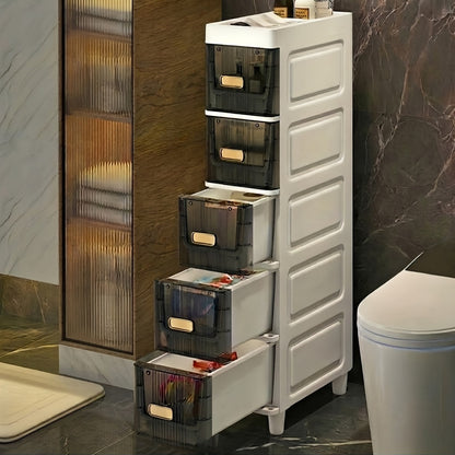 Luxury Slim Storage Cabinet with Drawers - Durable & Waterproof PP Material, Multi-Functional Storage Box, Suitable for Bathroom, Kitchen, Personal Care Product Dispensing And More, Ideal for Small Spaces, Storage Drawer Unit