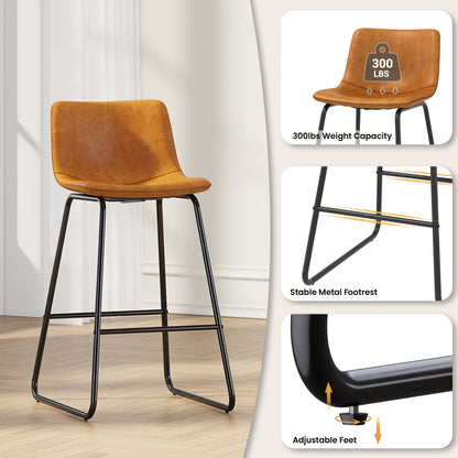 Bar Stools Set Of 3/2, Faux Leather Counter Height Bar Stools, 26" Modern Barstools With Metal Legs & Footrest, Upholstered Armless Counter Chairs With Soft Cushion Back For Kitchen Island, Living Room