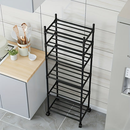 6-Tier Metal Rolling Cart with Hooks & Adjustable Shelves - Space-Saving Modular Utility Storage Organizer for Kitchen, Bathroom, Bedroom & Laundry Room