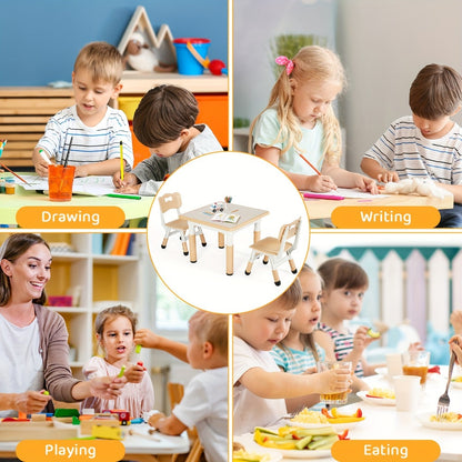 Kids Adjustable Height Table & Chair Set – Non-Slip Legs, Easy-Clean Surface, 23.6"x23.6" Plastic Construction, for Home & Daycare, Boys & Girls, Yellow or Grey