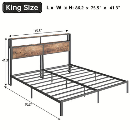 LED Bed Frame with Storage Headboard Charging Station 12 Color Lights Under Bed Storage No Box Spring Full Queen King