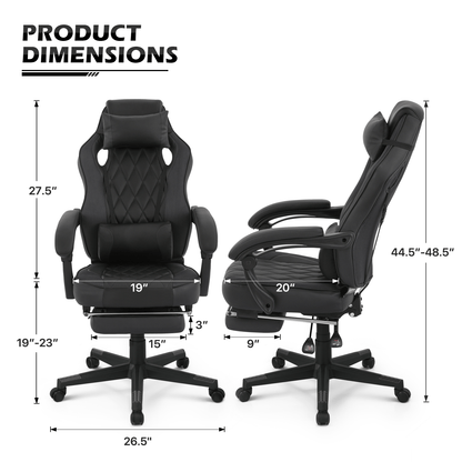 Ergonomic Gaming Chair with Retractable Footrest & Detachable Lumbar Support 360 Degree Swivel Racing Style PU Leather Computer Gaming Chair with Headrest for Home Bedroom Office