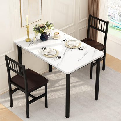 3-Piece Small Space Dining Table & Chair Set with Ladder Back Chairs – Compact Kitchen Table Set for Living Room, Bedroom & Apartment