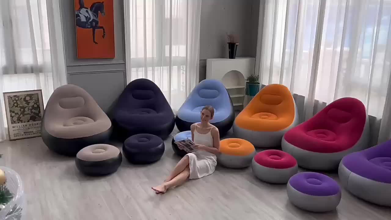 Inflatable Lounge Sofa, New Generation Portable Foldable Recliner With Footrest, Comfortable Flocked Sofa Chair Combo, Suitable For Camping Hiking Home Use And Sunbathing, Outdoor