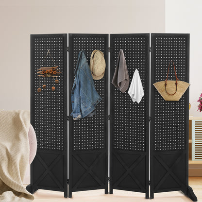 VINGLI 60''H Freestanding Pegboard, Wood Room Divider Display Board Organizer with Support Feet, Folding Privacy Screen Partition Space Separator for Craft Shows Events Retail
