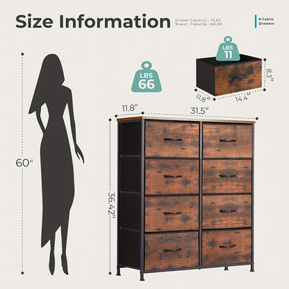 [8-Drawer Dresser] Dresser for Bedroom with 8 Drawers, Clothes Drawer Fabric Closet Organizer, Dresser with Metal Frame And Wood Tabletop, Chest Storage Tower for Bedroom, Living Room, Entryway
