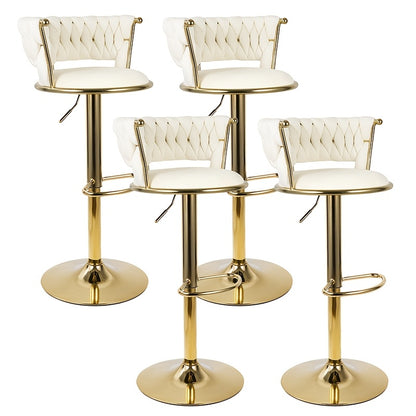 Velvet Bar Stools Set of 2 or 4 Swivel 360° Adjustable Height Counter Stools with Back Gold Metal Base Kitchen Island Dining Room Woven Velvet Black Beige Green