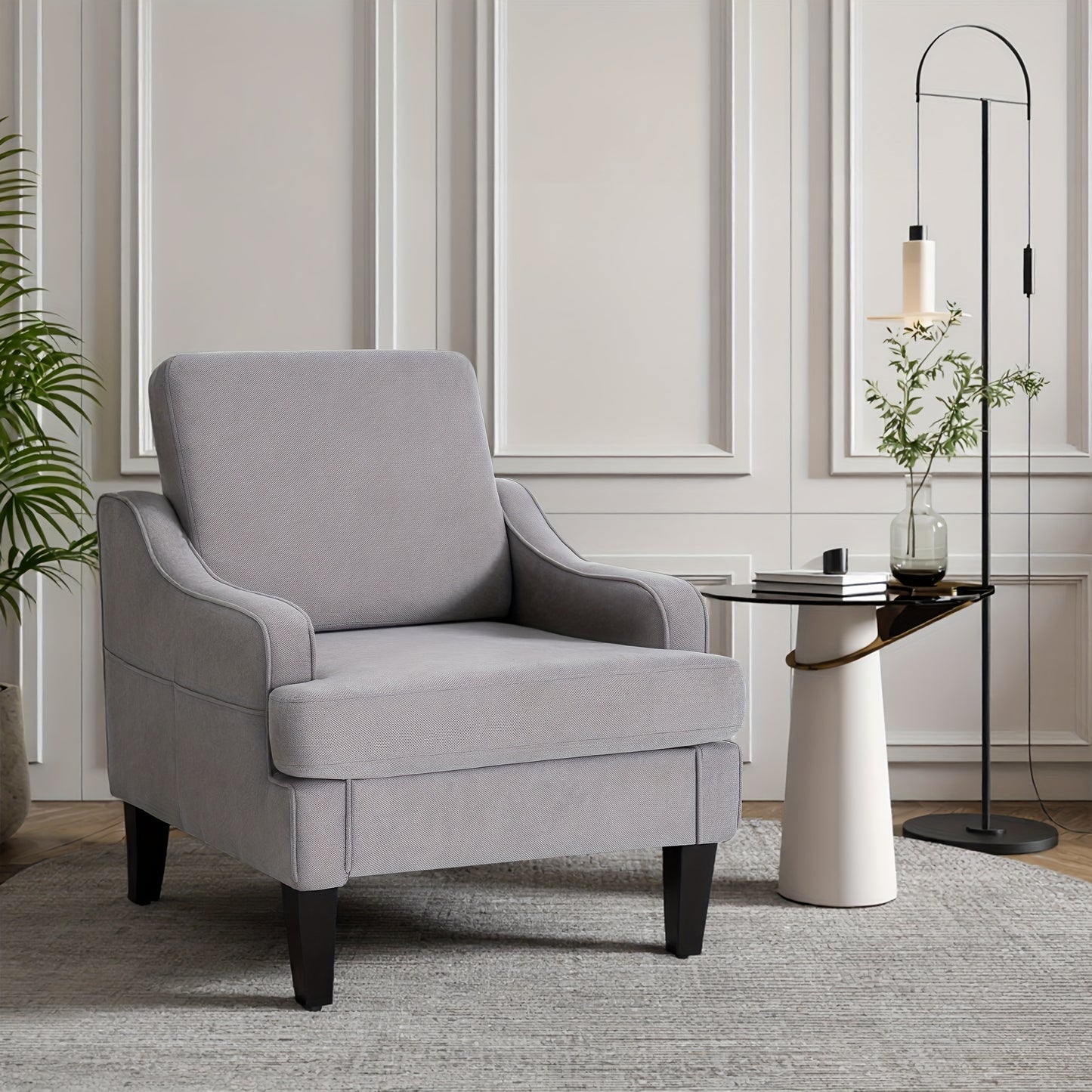 Mid-Century Modern Armchair, Plush Padded Accent Chair With Arms For Living Room Bedroom, Comfortable Lounge Chair For Apartment Waiting Room