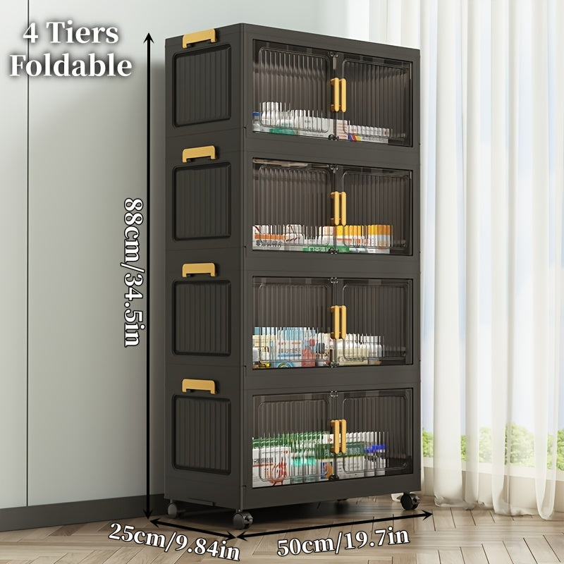 Stackable Medicine Cabinet 3-6 Tier Vertical Storage Cabinet with Lid & Casters, Portable Foldable Bathroom Storage Tower, Large-Capacity Organizer for Bathroom, Living Room & Small Spaces