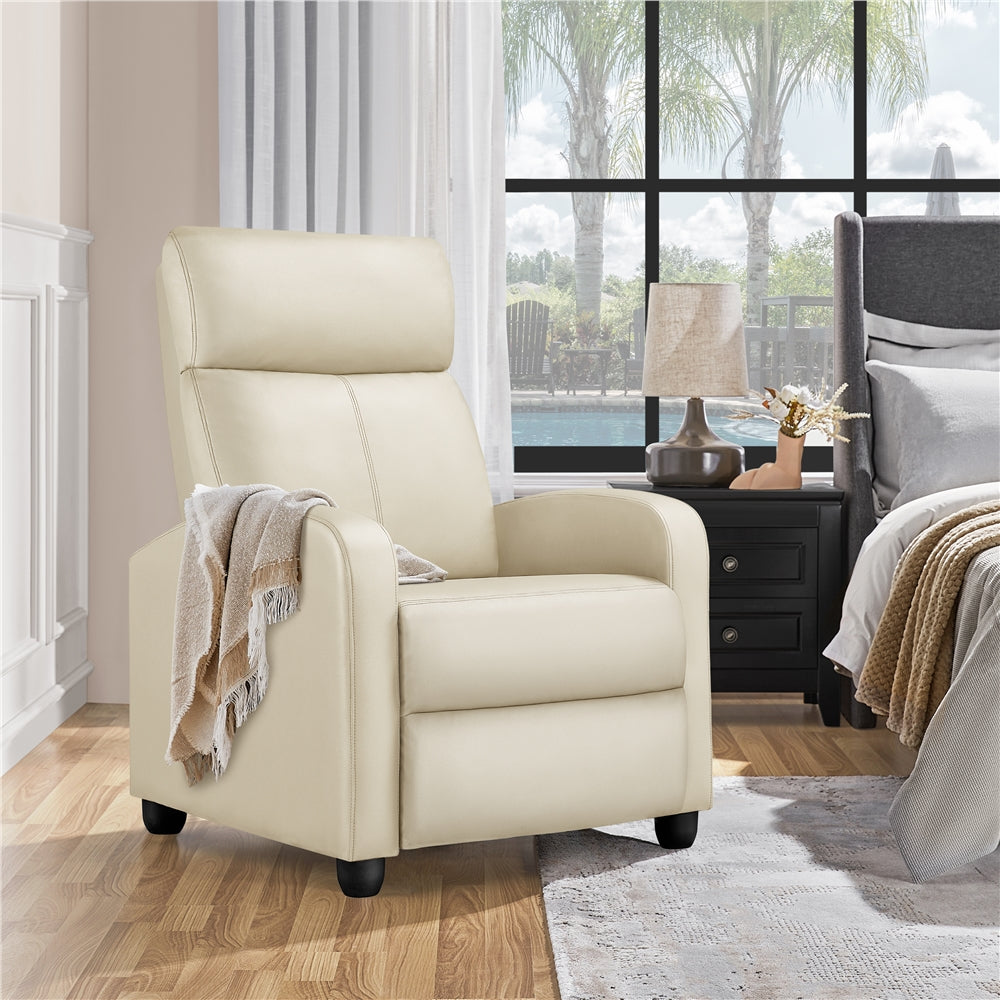 Costoffs PU Leather Recliner Chair, Modern Adjustable Single Reclining Sofa with Pocket Springs, Comfortable Upholstered Leather Armchair for Living Room, Bedroom, and Home Theater