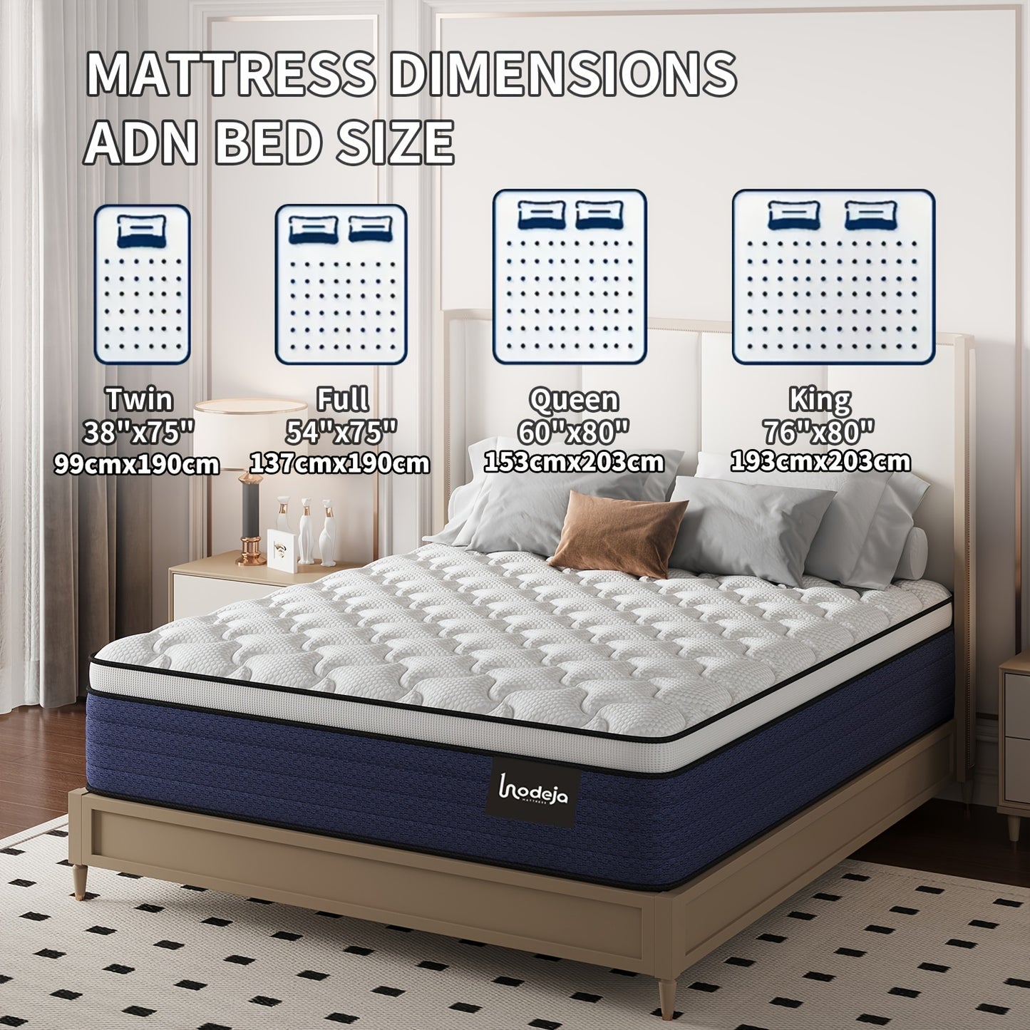 [Ergonomic Memory Foam] LODEIJA Ergonomic Medium Firm Hybrid Mattress In A Box - 10/12/14 Inch Thick, Twin, Full, Queen, King Sizes | Pocket Springs & Memory Foam for Motion Isolation, Pressure Relief, And Silent Sleep, Breathable Bed Mattress, Fiberglass
