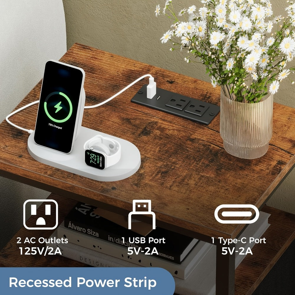 Floating Nightstand with USB & Type-C Quick Charge | 2 Adjustable Drawers, Built-In Socket, Space-Saving Bedside Table for Modern Bedroom – 1pc or 2pc Set, 4 Colors