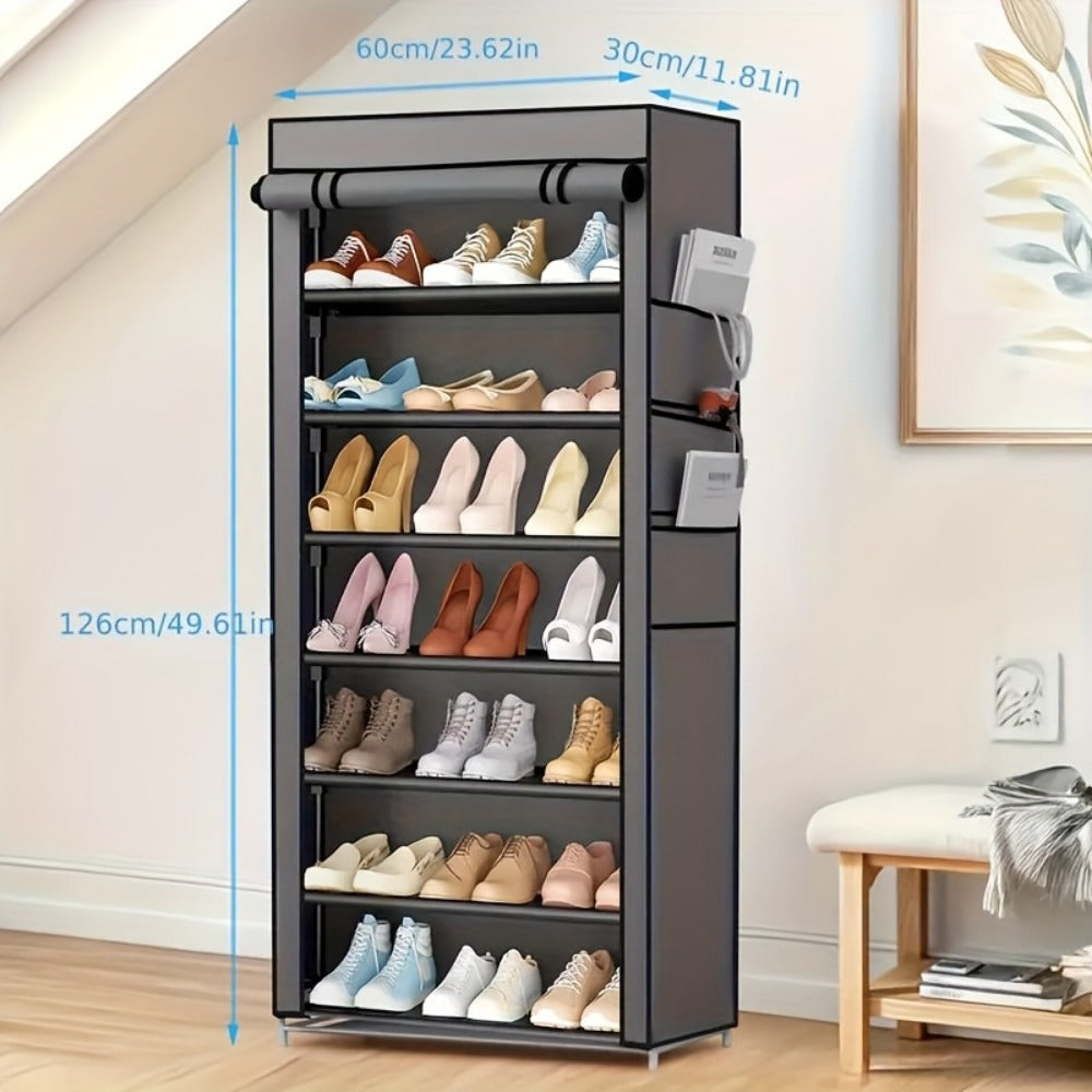 Large Shoe Rack Organizer 27-35 Pairs Multi-Layer Storage with Non-Woven Cover & Metal Frame, Space-Saving Shoe Cabinet for Entryway Bedroom Living Room Closet, Gray 5 Layers